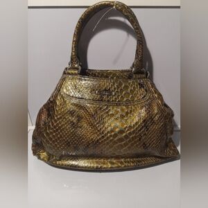 Cole Haan Brown & Olive‎ Green Metallic Snakeskin Pattern Vintage Handbag